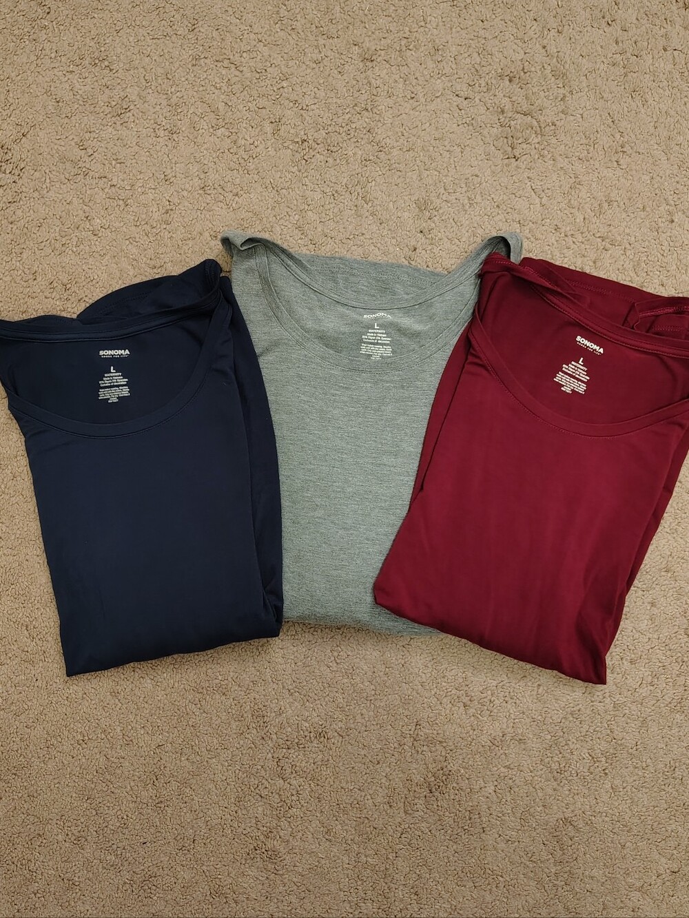 Set Of 3 Long Sleeve Sonoma Maternity Tops, Large. Navy, Grey And Berry - Picture 2 of 8